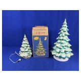 2 WORKING TABLE TOP CHRISTMAS TREES