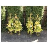 4 YELLOW HANGING FLORAL CAGES W/ FAUX FLOWERS