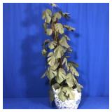 CHINESE PLANTER - WOOD BASE, FAUX PLANT