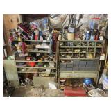 (2) STORAGE RACKS W/ FASTNERS,FLUIDS, TOOLS