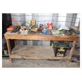 HOMEMADE WOODEN WOR BENCH W/ TOOLS