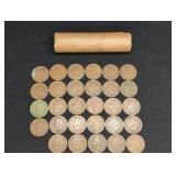 29 INDIAN HEAD PENNIES AND ROLL OF WHEAT PENNIES