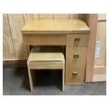 SINGER #301A IN CABINET W/STORAGE STOOL