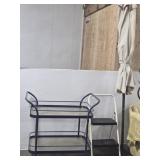 OUTDOOR UMBRELLA, SERVING CART & 2 STEP LADDER