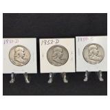 1951-D, 1952-D, 1954-S FRANKLIN HALF DOLLARS