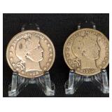 1908-D AND 1910 BARBER HALF DOLLARS