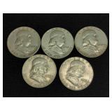 1949, 1952, 1954, (2) 1963 FRANKLIN HALF DOLLARS