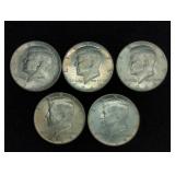 (5) JFK HALF DOLLARS - 90% SILVER