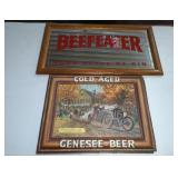 PLASTIC GENESEE BEER SIGN & BEEFEATER GIN MIRROR