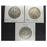 (3) WALKING LIBERTY HALF DOLLARS