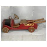 VINTAGE WOODEN FIRE TRUCK RIDE ON TOY