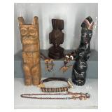 TIKI AND OTHER WOODEN VINTAGE STATUES