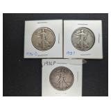 (3) WALKING LIBERTY HALF DOLLARS