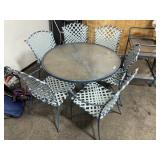 48"D PATIO TABLE W/6 METAL ARM CHAIRS