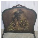 ANTIQUE LEATHER HAND PAINTED FIREPLACE SCREEN