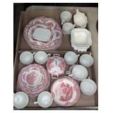 JOHNSON BROS RED TRANSFERWARE DISHES