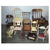 COLLECTION OF DOLL CHAIRS  AND TABLE