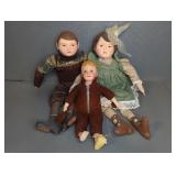 MARTHA CHASE?? CLOTH DOLL & 2 FOLK ART DOLLS 17'T