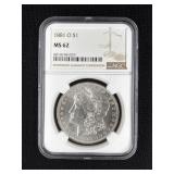 1881-O MORGAN SILVER DOLLAR, NGC, MS62