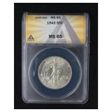 1943 WALKING LIBERTY HALF DOLLAR, ANACS MS65