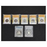 (6) GRADED QUARTERS AND 1 DIME - SLABBED