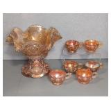 CARNIVAL GLASS PUNCH BOWL SET