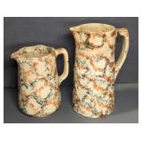 ANTIQUE STONEWARE SPONGEWARE PITCHERS
