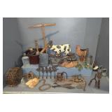 WOOD, ENAMEL, AND IRON PRIMITIVE DECOR