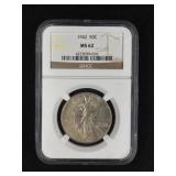 1942 WALKING LIBERTY HALF DOLLAR, NGC MS 62