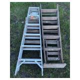 Two Extension Ladders, Metal and Wood