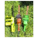 Electric Hedge Trimmers and Chainsaw Trio