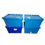 Four Blue Plastic Storage Bins