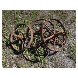 Three Cast Iron Spoked Wheels