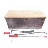 Wooden Storage Chest with Tools and Rope