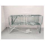 Two Metal Animal Traps, Green Trap Damaged