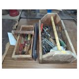 Two Wooden Toolboxes With Hand Tools
