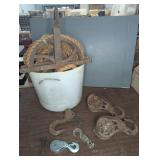 Iron Pulleys, Hooks, and Rope