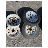 6 Steel Trailer Wheels and 2 Tires