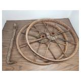 Metal Wagon Wheels and Pry Bar
