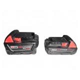 Two Milwaukee M18 RedLithium Batteries