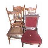 Four Carved Wood Chairs with Cane and Uphol