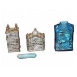 Three Metal and Glass Bank Shaped Coin Banks and 5