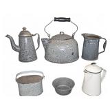 Gray Graniteware Household Items Lot