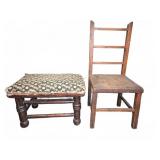 Childs Wood Ladderback Chair & Upholstered Stool