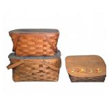 Three Woven Wood Baskets