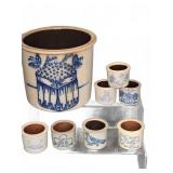 Blue Decorated Stoneware Crocks Set