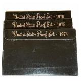 US Proof Coin Sets 1974, 1975, 1976