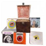 Boxed Lot of 45 RPM Records and Case