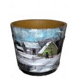 Wooden Bucket with Painted Winter Scene, 13" x 11