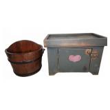 Wooden Bucket and Painted Storage Box